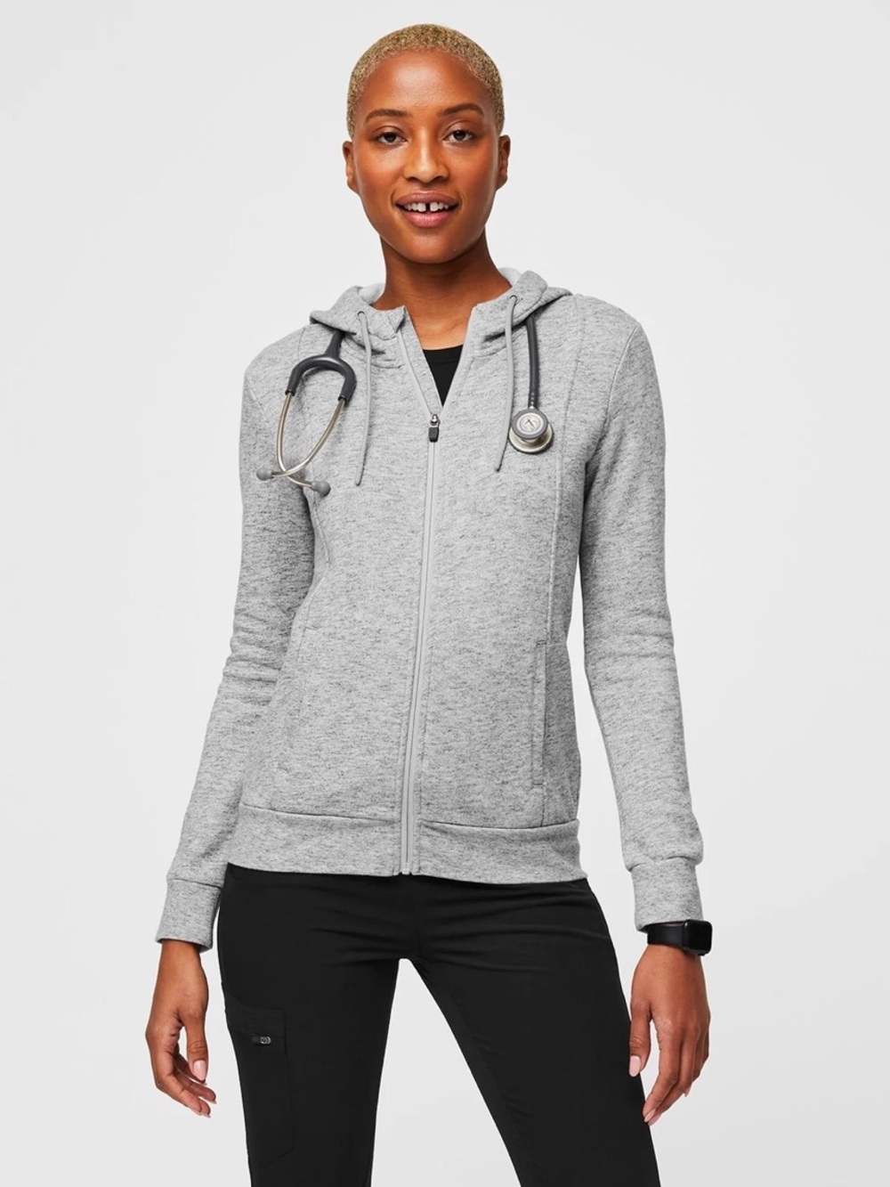 Figs Essentials Fleece Zip-up Hoodie Heather Grey Size Medium